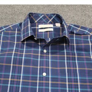 NWOT Roundtree‎ Yorke Gold Label Shirt Mens Size M Blue Plaid S/S Non Iron